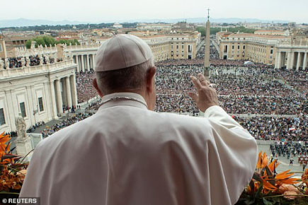 Pope Francis speaking to around 80,000 faithful attendees at St. Peter Square on Easter Sunday.