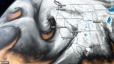Satellite imagery of atmospheric river accumulation near USA west coast on May 16, 2019.